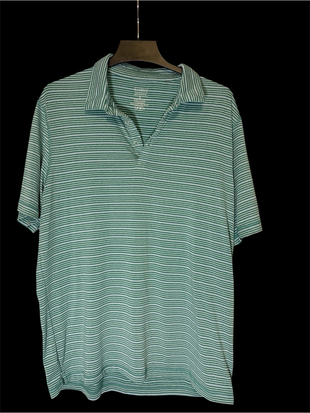 Men's Striped Short-Sleeve Polo Shirt - Mint/White Size Large